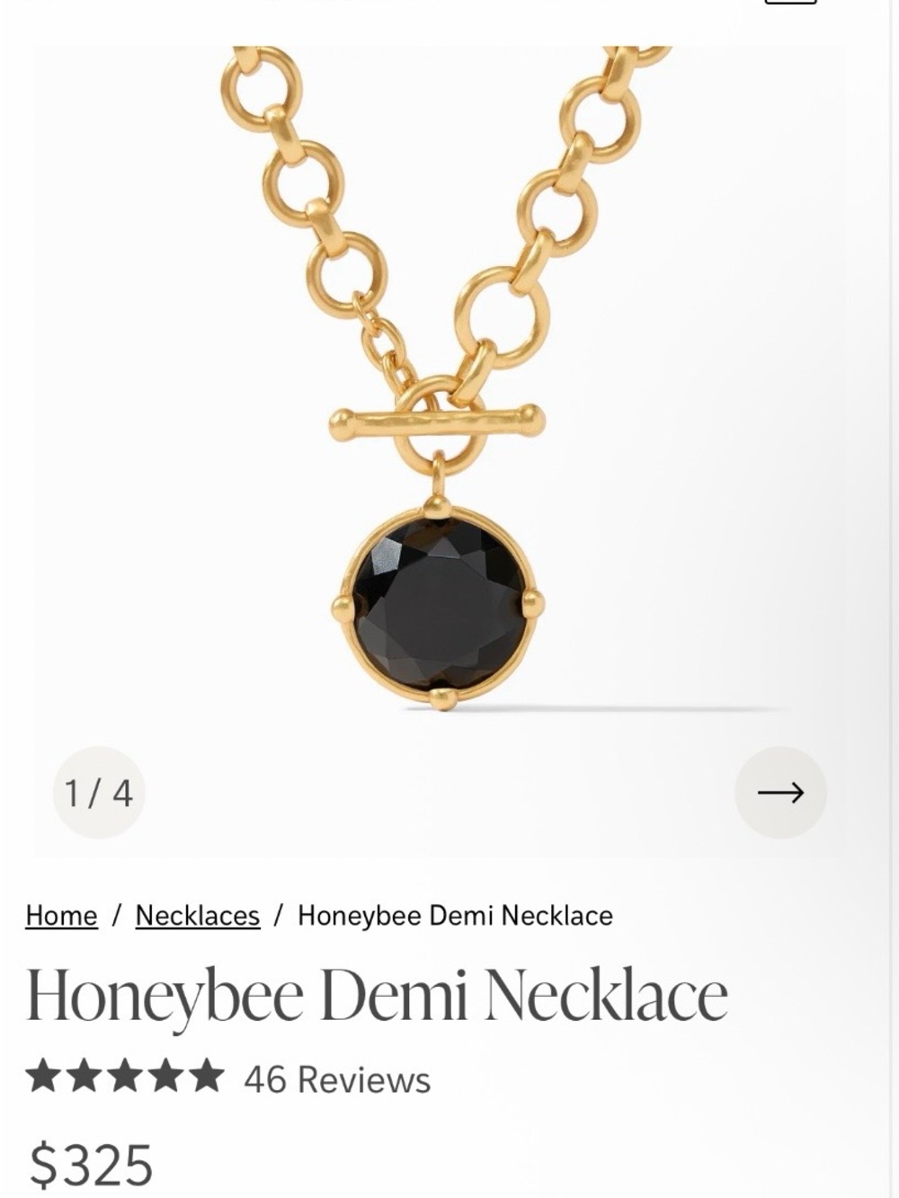 Julie Vos honey bee ๐ Demi Gold-Tone Chain Necklace with Black Stone Pendant - Picture 2 of 6